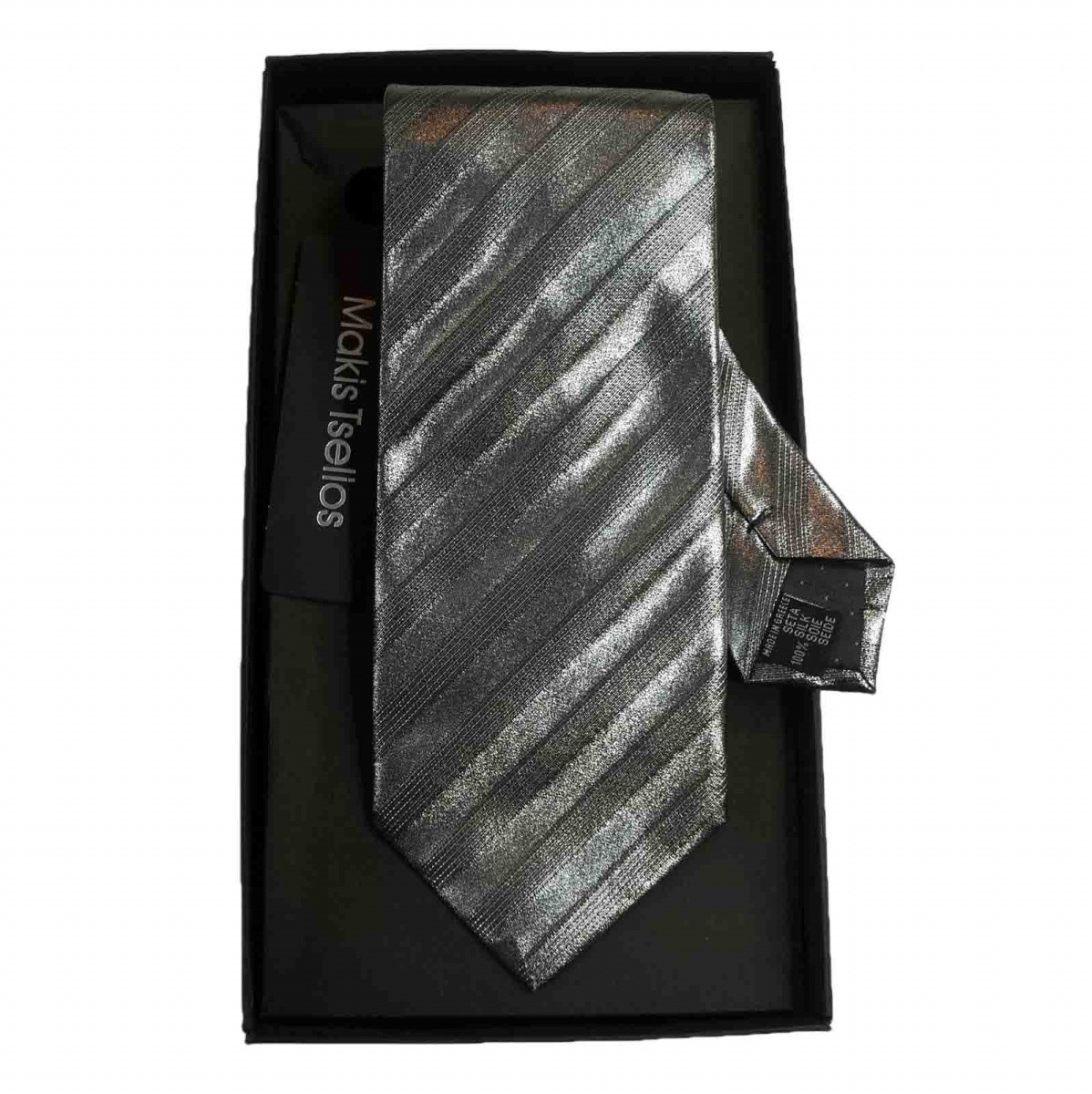 MAKIS TSELIOS Μεταξωτή γραβάτα 8,5 cm ασημί μεταλιζε DU614 A8618.1