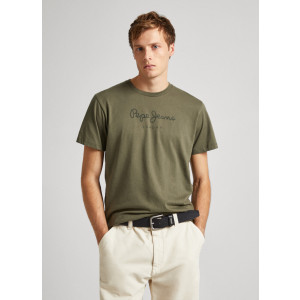 PEPE JEANS PRINTED LOGO COTTON T-SHIRT PM508208 679 Military Green Regular Fit