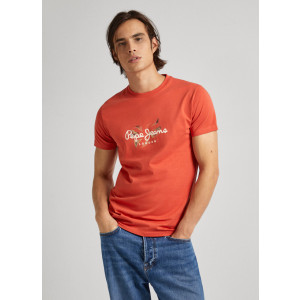 PEPE JEANS  SLIM FIT T-SHIRT WITH PRINTED LOGO PM509208 165Burnt Orange 100% Cotton s/s4