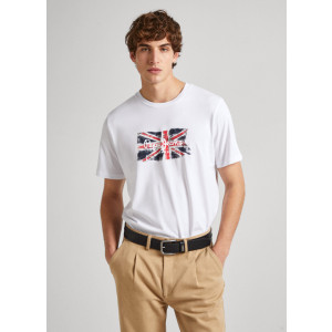 PEPE JEANS REGULAR FIT T-SHIRT WITH UNION JACK LOGO PM509384 800white 100% Cotton s/s4